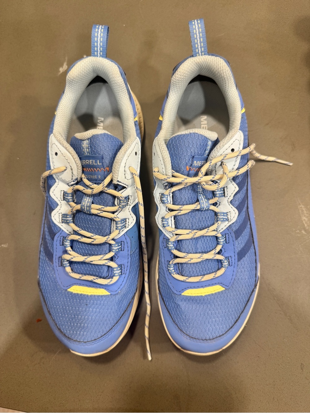 Never worn Merrell Women's Periwinkle Trail Runners with Yellow Accents